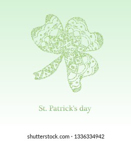 Decorative clover leaf on a light green background. St.Patrick 's Day. 