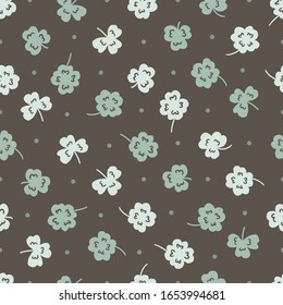 Decorative Clover Leaves Vector Pattern for St Patrick's Day, Seamless Pattern