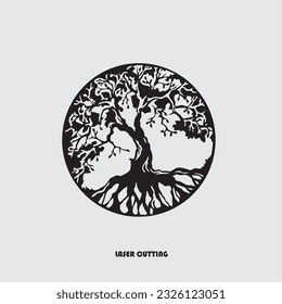 Decorative CNC Laser Cut, Laser Cutting Tree. Tree Vector