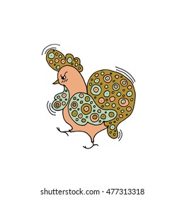 Decorative cock vector illustration isolated on white. 