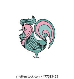 Decorative cock vector illustration isolated on white. 