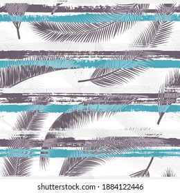 Decorative coconut palm leaves tree branches overlapping stripes vector seamless pattern. South african exotic foliage clothing fabric print. Tropical leaves silhouettes wallpaper.