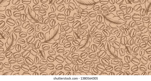 Decorative coffee beans and leaves seamless pattern. Suitable for wrapping paper.