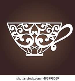 Decorative coffee cup. Laser cutting vector cup.
