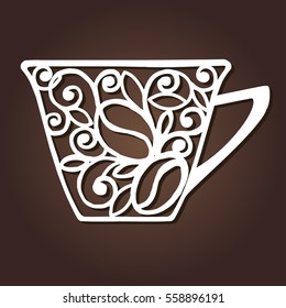 Decorative coffee cup. Laser cutting vector cup.