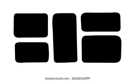 Decorative collage, geometric hand drawn rectangle frames, text box set. Abstract blank black shape. Graphic elements minimalist style. Doodle frame, template, border. Vector isolated illustration
