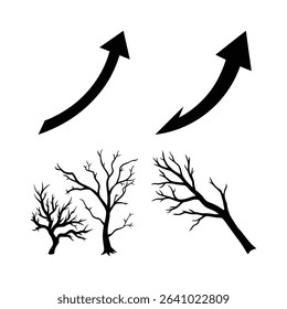 A decorative collection of arrow and botanical branch silhouettes on a white background, perfect for boho designs, invitations, wedding elements, logos, tribal graphics, and modern minimalist projects