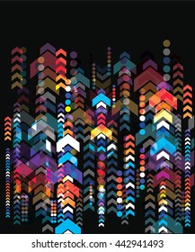 Decorative color arrows on black background.  vector illustration