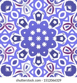 Decorative color ceramic azulejo tiles. Creative design. Vector seamless pattern concept. Blue folk ethnic ornament for print, web background, surface texture, towels, pillows, wallpaper.