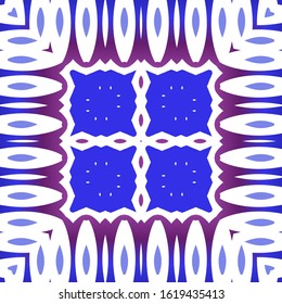 Decorative color ceramic azulejo tiles. Creative design. Vector seamless pattern concept. Blue folk ethnic ornament for print, web background, surface texture, towels, pillows, wallpaper.