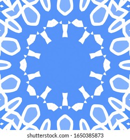 Decorative color ceramic azulejo tiles. Vector seamless pattern collage. Hand drawn design. Blue folk ethnic ornament for print, web background, surface texture, towels, pillows, wallpaper.