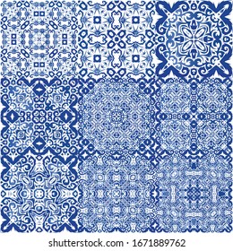 Decorative color ceramic azulejo tiles. Stylish design. Vector seamless pattern flyer. folk ethnic ornament for print, web background, surface texture, towels, pillows, wallpaper.