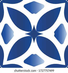 Decorative color ceramic azulejo tiles. Universal design. Vector seamless pattern illustration. Blue folk ethnic ornament for print, web background, surface texture, towels, pillows, wallpaper.
