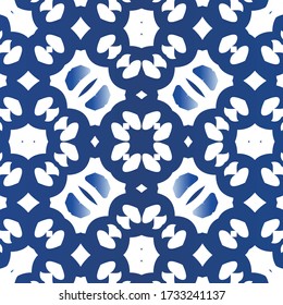 Decorative color ceramic azulejo tiles. Vector seamless pattern elements. Stylish design. Blue folk ethnic ornament for print, web background, surface texture, towels, pillows, wallpaper.