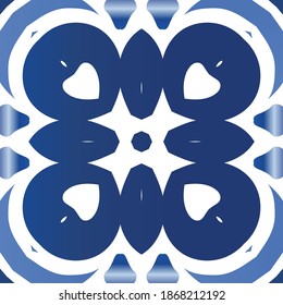 Decorative color ceramic azulejo tiles. Vector seamless pattern flyer. Graphic design. Blue folk ethnic ornament for print, web background, surface texture, towels, pillows, wallpaper.
