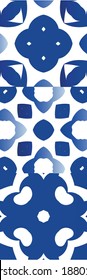 Decorative color ceramic azulejo tiles. Set of vector seamless patterns. Colored design. Blue folk ethnic ornaments for print, web background, surface texture, towels, pillows, wallpaper.