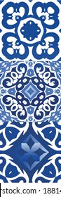 Decorative color ceramic azulejo tiles. Bathroom design. Set of vector seamless patterns. Blue folk ethnic ornaments for print, web background, surface texture, towels, pillows, wallpaper.