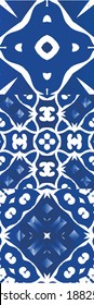 Decorative color ceramic azulejo tiles. Collection of vector seamless patterns. Kitchen design. Blue folk ethnic ornaments for print, web background, surface texture, towels, pillows, wallpaper.