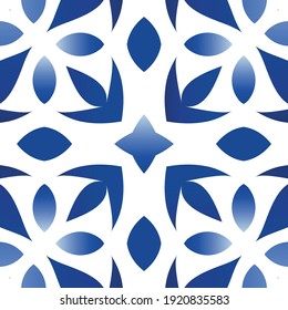 Decorative color ceramic azulejo tiles. Vector seamless pattern collage. Creative design. Blue folk ethnic ornament for print, web background, surface texture, towels, pillows, wallpaper.
