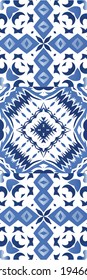 Decorative color ceramic azulejo tiles. Set of vector seamless patterns. Hand drawn design. Blue folk ethnic ornaments for print, web background, surface texture, towels, pillows, wallpaper.