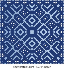 Decorative color ceramic azulejo tiles. Stylish design. Vector seamless pattern watercolor. Blue folk ethnic ornament for print, web background, surface texture, towels, pillows, wallpaper.