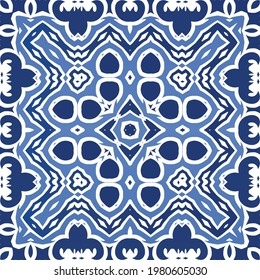 Baldosas de cerámica de colores decorativos. Concepto de patrón sin fisuras de vectores. Diseño dibujado a mano. Ornamento étnico folk azul para impresión, fondo web, textura superficial, toallas, almohadas, papel tapiz.