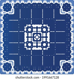 Decorative color ceramic azulejo tiles. Minimal design. Vector seamless pattern elements. Blue folk ethnic ornament for print, web background, surface texture, towels, pillows, wallpaper.
