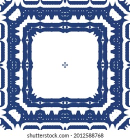 Decorative color ceramic azulejo tiles. Vector seamless pattern arabesque. Kitchen design. Blue folk ethnic ornament for print, web background, surface texture, towels, pillows, wallpaper.