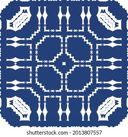 Decorative color ceramic azulejo tiles. Vector seamless pattern watercolor. Modern design. Blue folk ethnic ornament for print, web background, surface texture, towels, pillows, wallpaper.