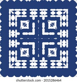 Decorative color ceramic azulejo tiles. Vector seamless pattern concept. Hand drawn design. Blue folk ethnic ornament for print, web background, surface texture, towels, pillows, wallpaper.