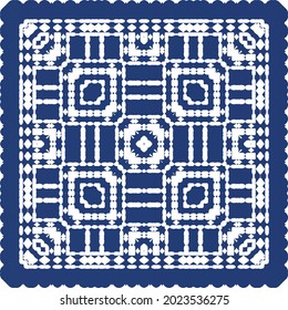 Decorative color ceramic azulejo tiles. Vector seamless pattern concept. Hand drawn design. Blue folk ethnic ornament for print, web background, surface texture, towels, pillows, wallpaper.