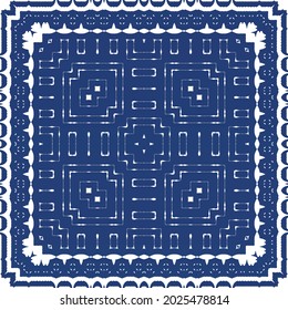 Decorative color ceramic azulejo tiles. Vector seamless pattern arabesque. Kitchen design. Blue folk ethnic ornament for print, web background, surface texture, towels, pillows, wallpaper.
