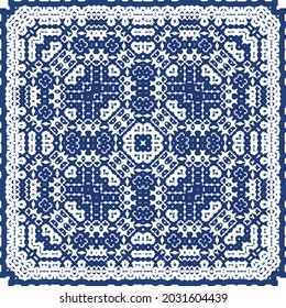 Decorative color ceramic azulejo tiles. Vector seamless pattern watercolor. Modern design. Blue folk ethnic ornament for print, web background, surface texture, towels, pillows, wallpaper.