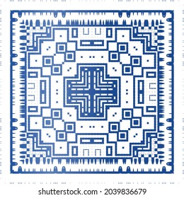 Decorative color ceramic azulejo tiles. Universal design. Vector seamless pattern concept. Blue folk ethnic ornament for print, web background, surface texture, towels, pillows, wallpaper.