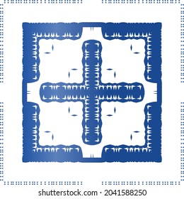 Decorative color ceramic azulejo tiles. Universal design. Vector seamless pattern concept. Blue folk ethnic ornament for print, web background, surface texture, towels, pillows, wallpaper.
