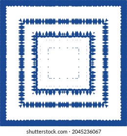Decorative color ceramic azulejo tiles. Minimal design. Vector seamless pattern illustration. Blue folk ethnic ornament for print, web background, surface texture, towels, pillows, wallpaper.