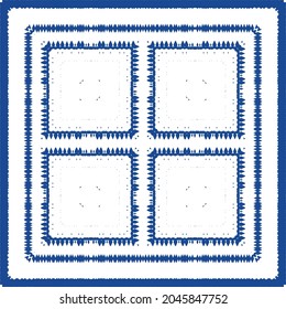Decorative color ceramic azulejo tiles. Minimal design. Vector seamless pattern illustration. Blue folk ethnic ornament for print, web background, surface texture, towels, pillows, wallpaper.