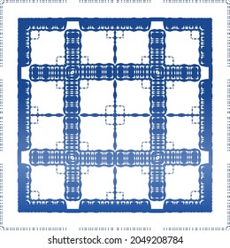 Decorative color ceramic azulejo tiles. Universal design. Vector seamless pattern concept. Blue folk ethnic ornament for print, web background, surface texture, towels, pillows, wallpaper.