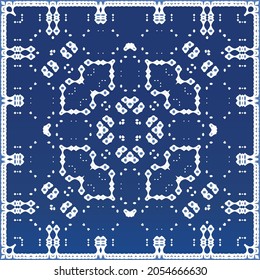 Decorative color ceramic azulejo tiles. Minimal design. Vector seamless pattern elements. Blue folk ethnic ornament for print, web background, surface texture, towels, pillows, wallpaper.