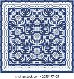 Decorative color ceramic azulejo tiles. Vector seamless pattern watercolor. Modern design. Blue folk ethnic ornament for print, web background, surface texture, towels, pillows, wallpaper.