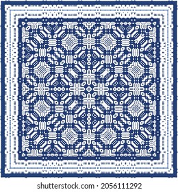 Decorative color ceramic azulejo tiles. Vector seamless pattern watercolor. Modern design. Blue folk ethnic ornament for print, web background, surface texture, towels, pillows, wallpaper.