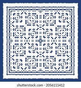 Decorative color ceramic azulejo tiles. Vector seamless pattern watercolor. Modern design. Blue folk ethnic ornament for print, web background, surface texture, towels, pillows, wallpaper.
