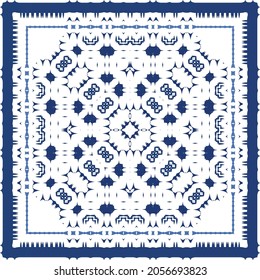 Decorative color ceramic azulejo tiles. Vector seamless pattern watercolor. Modern design. Blue folk ethnic ornament for print, web background, surface texture, towels, pillows, wallpaper.