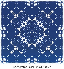 Decorative color ceramic azulejo tiles. Minimal design. Vector seamless pattern elements. Blue folk ethnic ornament for print, web background, surface texture, towels, pillows, wallpaper.