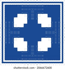 Decorative color ceramic azulejo tiles. Minimal design. Vector seamless pattern illustration. Blue folk ethnic ornament for print, web background, surface texture, towels, pillows, wallpaper.