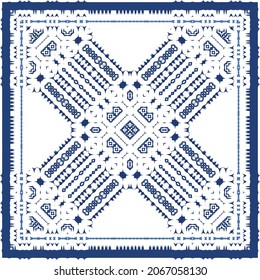 Decorative color ceramic azulejo tiles. Vector seamless pattern watercolor. Modern design. Blue folk ethnic ornament for print, web background, surface texture, towels, pillows, wallpaper.