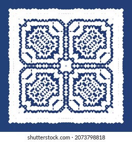 Decorative color ceramic azulejo tiles. Vector seamless pattern watercolor. Modern design. Blue folk ethnic ornament for print, web background, surface texture, towels, pillows, wallpaper.