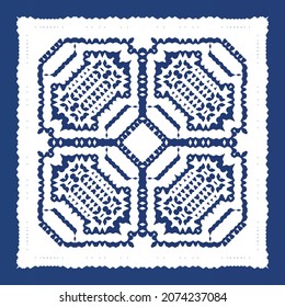 Decorative color ceramic azulejo tiles. Vector seamless pattern watercolor. Modern design. Blue folk ethnic ornament for print, web background, surface texture, towels, pillows, wallpaper.