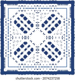 Decorative color ceramic azulejo tiles. Vector seamless pattern watercolor. Modern design. Blue folk ethnic ornament for print, web background, surface texture, towels, pillows, wallpaper.