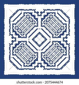 Decorative color ceramic azulejo tiles. Vector seamless pattern watercolor. Modern design. Blue folk ethnic ornament for print, web background, surface texture, towels, pillows, wallpaper.